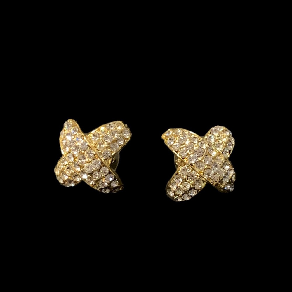 Crossover Rhinestone Pierced Earrings